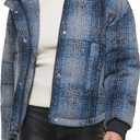 Levi's Women's Cinch Waist Puffer Jacket (Medium, Blue Ombre Wool Plaid)