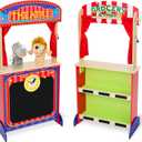 Monlurd Wooden Puppet Theater for Kids Montessori Pretend Play Stage, Puppet Show Set for Ages 4-8, Daycare & Home Use
