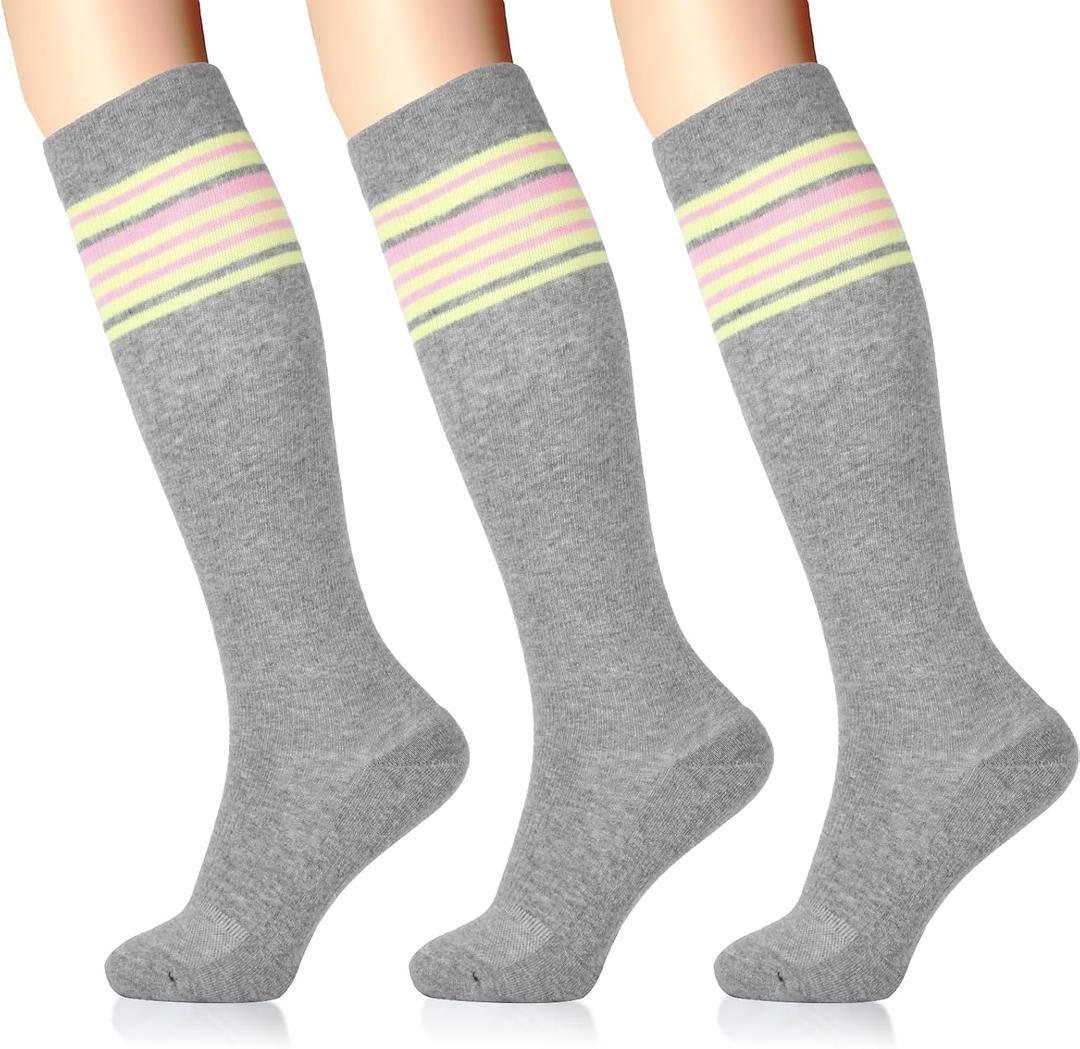 LIN PERFORMANCE Compression Socks for Women and Men 3 Pairs 15-20 mmHg Cotton Knee High Support Socks for Travel Sport