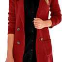 Danedvi Women Open Front Lapel Collar Cardigan Button Down Long Sweaters Cardigan Solid Outerwear Coats (Small, Wine Red)