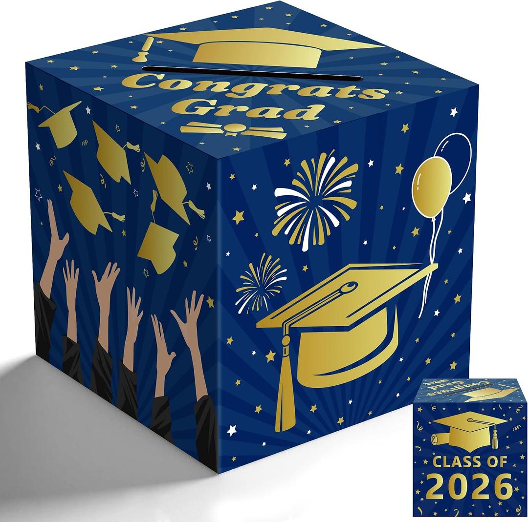9 x OHOME Graduation Decorations 2026 - Blue Gold Graduation Card Box for Graduation Decorations Class of 2026 - Graduation Party Decorations Decor Supplies Favors,Graduation Centerpieces 2026