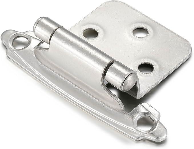 10 Pack (5 Pair) Brushed Satin Nickel Self-Closing Cabinet Hinges for Flush Mount Kitchen Cabinet Door, 1/2" Overlay (Variable) Face Frame Semi-Concealed Hinges