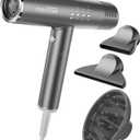 Hair Dryer, High-Speed Brushless Motor Ionic, Foldable and Portable 9Modes One Touch Switch with 1Diffuser, 1Nozzle and 1Concentrator Attachment for Home, Travel, Grey (Gray2)