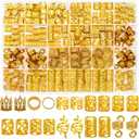 Lucomb 220 Pcs Gold Hair Jewelry for Braids, Loc Jewelry for Hair Dreadlock, Loc Charms for Women, Metal Gold Braids Rings Cuffs Clips for Dreadlock Accessories Clip Braids Extensions Decorations