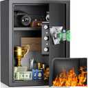 BlackSmith Large Home Safe Box 2.0 Cub Biometric Safe Fingerprint Recogntion Lock Box with Removable Shelf LED Light Fireproof Bag Wall Mount Cabinet Safe for Home Office Hotel, Black