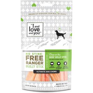 I and love and you Free Ranger No Stink! Natural Grain Free Bully Stix - Low Odor, 100% Beef Pizzle, 6-Inch, Pack of 5