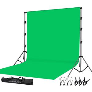 SLOW DOLPHIN Photo Video Studio 10 x12ft 100% Cotton Muslin Chromakey Green Screen Backdrop with 10 x 10ft Stand Photography Background Support System Kit Clamp, Carry Bag SLOW DOLPHIN Photo Video Studio 10 x12ft 100% Cotton Muslin Chromakey Green Screen Backdrop with 10 x 10ft Stand Photography Background Support System Kit Clamp, Carry Bag