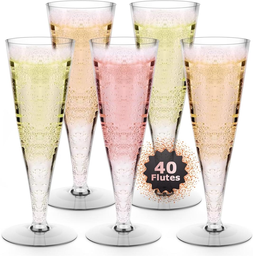 Lazyshine Plastic Champagne Flutes Disposable Wine Glasses - 40 Pack 4.5Oz Clear Mimosa Cocktail Cups Bulk for Wedding Back to School Party Supplies Engagement Decor, Copas De Plastico Para Brindis