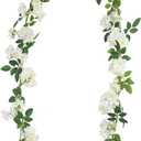 2 Pcs Artificial Flowers Garland for Outdoors White Faux Gardenia Garland 12Ft Silk Rose Hanging Vines Floral for Wedding Arch Party Wall Garden Ceremony Backdrop Fence Spring Decor