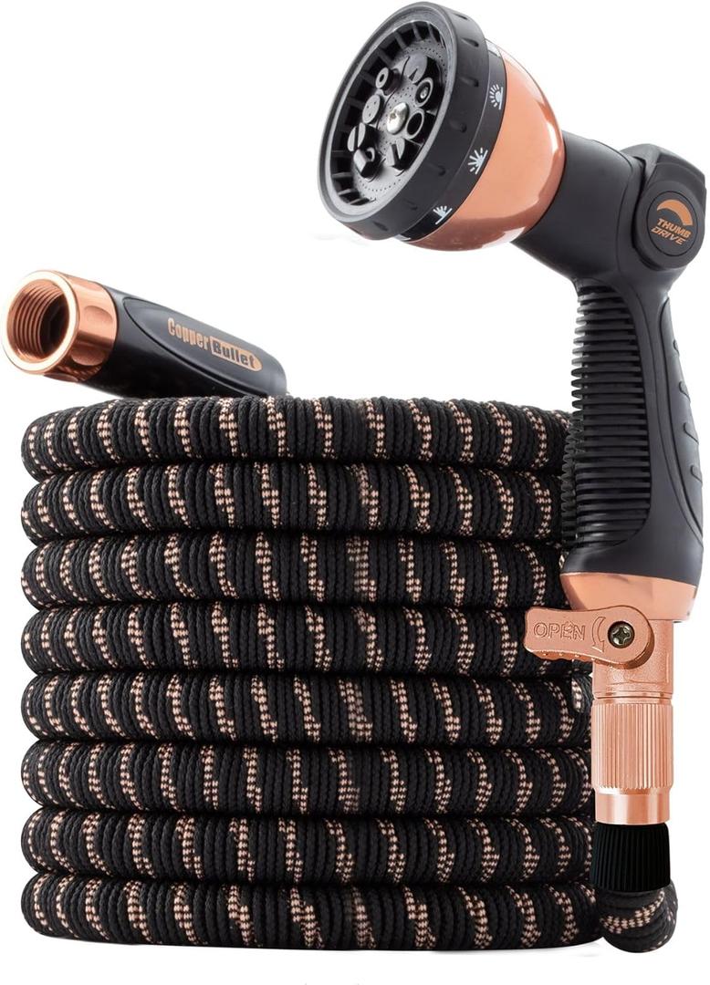 Pocket Hose Copper Bullet With Thumb Spray Nozzle AS-SEEN-ON-TV Expands to 100 ft, 650psi 3/4 in Solid Copper Anodized Aluminum Fittings Lead-Free Lightweight No-Kink Garden Hose