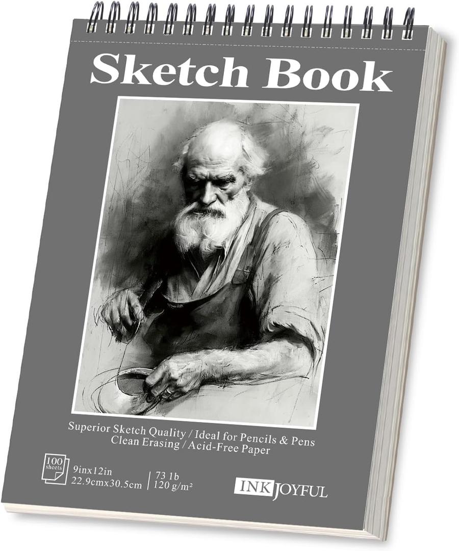 Sketch Book - 9"x12" Spiral Bound Drawing Pad, 1 Pack of 100 Sheets, Sketch Pad for Professional Artists and Beginners and Kids - Acid-Free Paper - Sketchbook for Drawing, Sketch Book for Hard Covers
