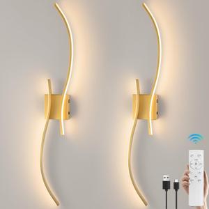 CANEOE Battery Operated Wall Sconce Set of 2, 18000mAh Gold Rechargeable Wall Lights with Remote Control,3000K-6000K Dimmable LED Wireless Wall Light for Living Room Bedroom Hallway,39.3 Inch (Gold)