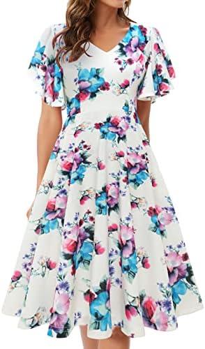 Bridesmay Women's Formal Wedding Guest Dress for Women 2026 Short Sleeve Fit and Flare Tea Party Dresses, S