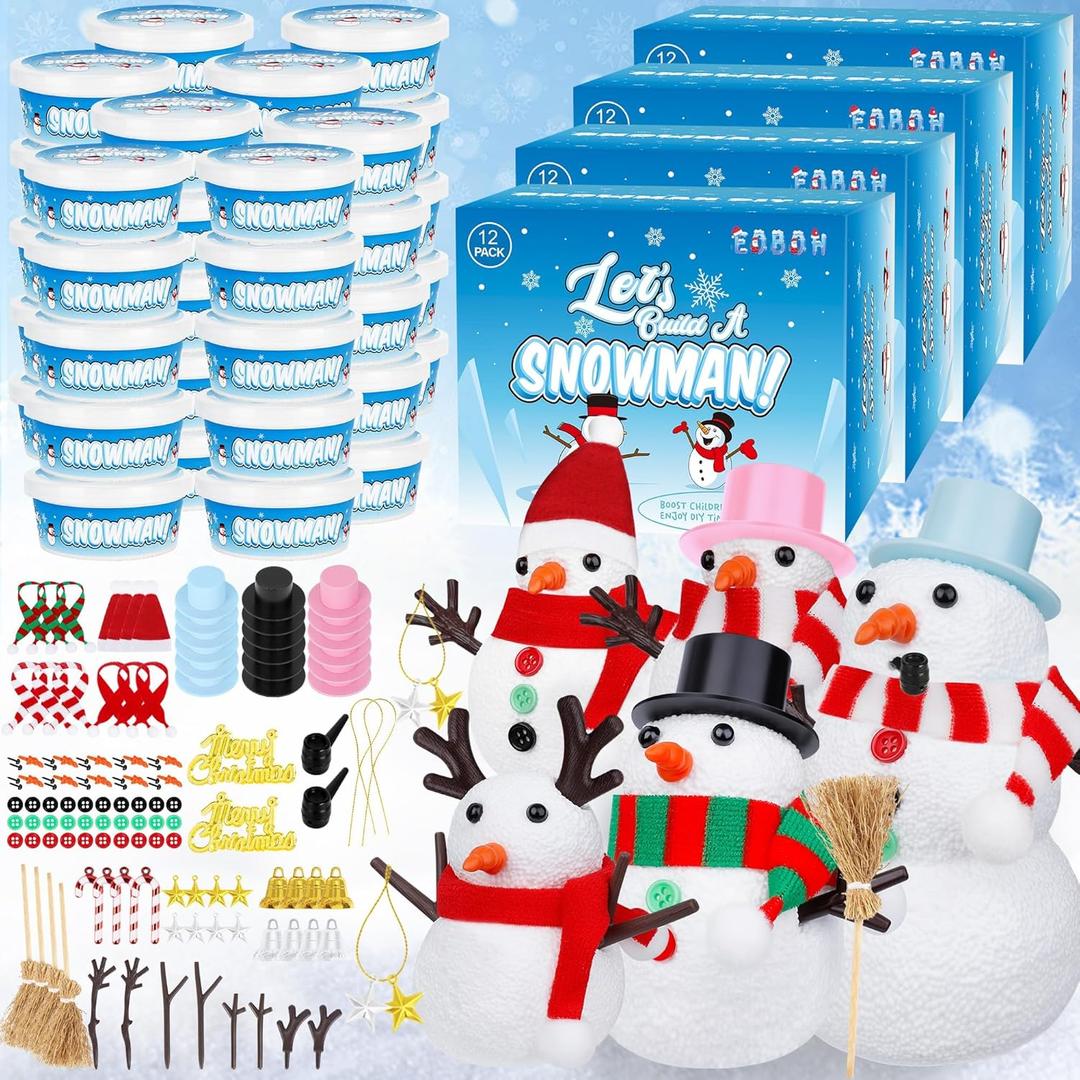 48 Pack Snowman Kit, Christmas Crafts DIY Toys Kit, Build a Snowman Craft Winter Decorations Indoor, Creative Air Dry Clay Modeling Crafts, Christmas Activities School Family Party Supplies