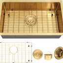 MILOSEN Gold RV Kitchen Sink, Small Single Bowl Outdoor Sinks, 25×15 inch Stainless Steel Undermount RV Sink with Gold Basket Strainer