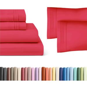 Red 4-Piece Sheet Set & Pillowcase Bedding Bundle (King Size) - Bed Set Includes Complete King Sheet Set & 2 King Pillowcases - Hotel Luxury Quality - Comfy, Cooling Sheets & Pillowcase Bedding Set 