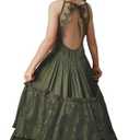 BIBIHOU Girls Kids Lace Back Full-Length Backless Tulle Party Holiday Formal Flower Girl Dress 6Y