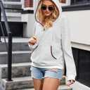 Half Hidden Women's Hoodies Fall Fashion Outfits Casual Long Sleeve Hooded Sweatshirt Button Collar Fall Drawstring Sweatshirt Pullover White Large