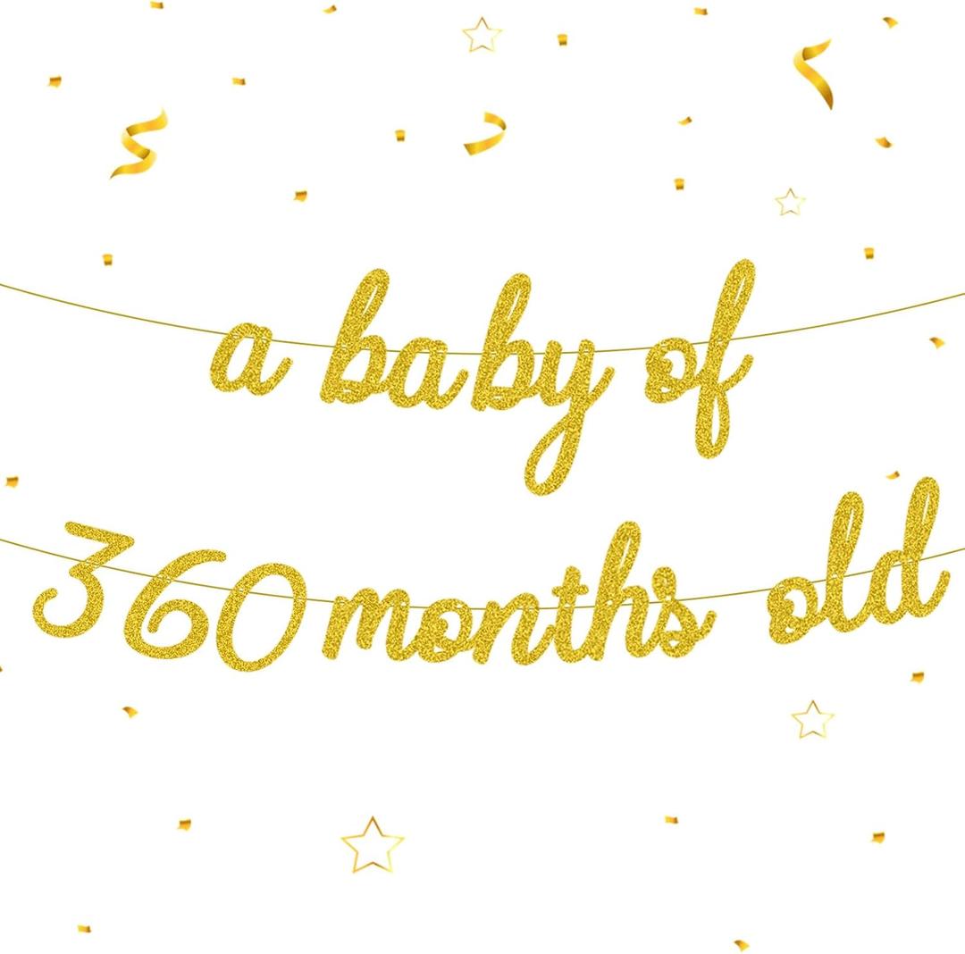 4 x UgyDuky Gold Glitter Happy Birthday Banner, 360 Months Party Decorations, Wall Door Banners for Women Men (30 Years old)