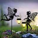 Solar Fairy Garden Stake Decorative Lantern, 2 Pack Metal Fairy Angel Garden Silhouette Lights for Lawn, Pathway, Patio, Yard Outdoor Decor