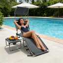 Outdoor Tanning Chair with Sun Canopy Shade & Face Hole, Folding Lounge Chair with Beach Table and Carry Bag for Poolside Sunbathing Lawn, 74.8"*23.23"