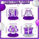 Ferraycle 8 Pcs 50th Birthday Decorations Honeycomb Centerpieces for Women Men Purple Silver Vintage 50th Birthday Party Table Decorations Honeycomb Table Topper for Anniversary Decorations gifts