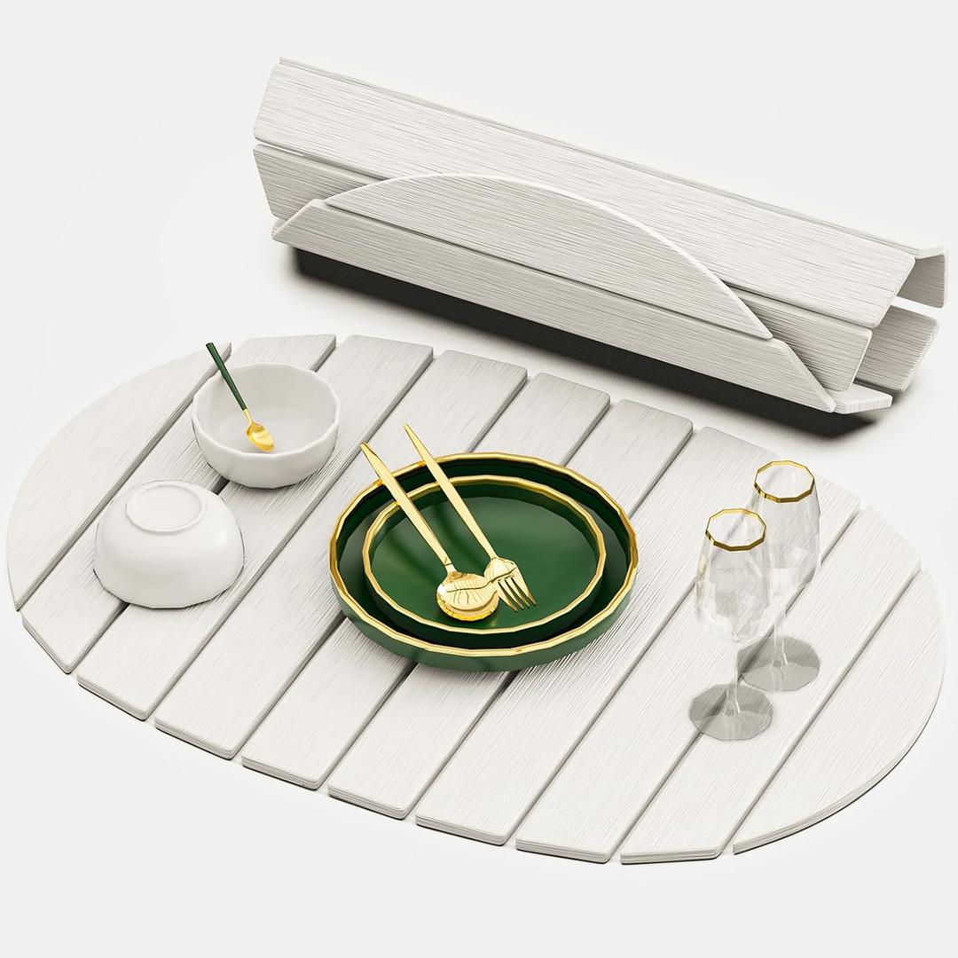 Large Stone Drying Mat for Kitchen Counter, Quick Drying Foldable Dish Drying Mat, Super Absorbent Diatomaceous Earth Drying Mat for Dishes Bottles Cups, Match Any Countertop (White, 22.8"x15.4")