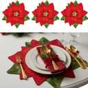 Remerry 6 Pcs Leather Christmas Poinsettia Placemats Poinsettia Shape Table Mats Washable Christmas Placemats Set of 6 for Indoor Outdoor Party Kitchen Winter Dining Table Decor Gifts