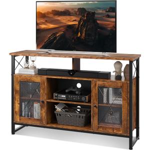 WLIVE TV Stand 55 inch TV, Tall Entertainment Center with Storage, Farmhouse Industrial TV Console for Bedroom Living Room, Rustic Brown