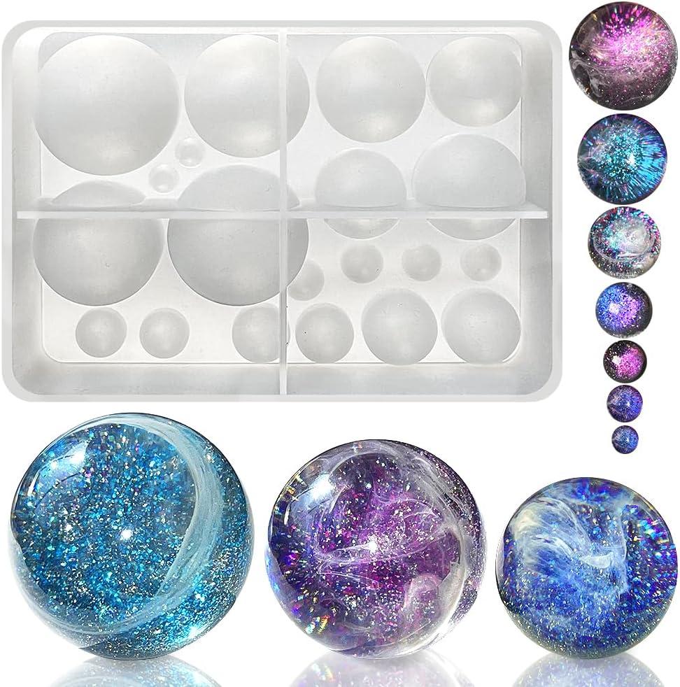 RESINWORLD 20-Cavity Sphere Molds for Resin, Round Ball Resin Mold, Silicone Orbs Mold for Jewellery Making