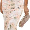 Wedding Guest Dresses for Women 2025 Floral Formal Cocktail Maxi Styles Off The Shoulder Stretch Sexy Bodycon Dress (Beige) XS