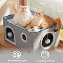 Bedsure Large Cat Beds for Indoor Cats - Extra Wide Cat Cube House for Small Pet with Fluffy Ball Hanging and Scratch Pad, Foldable Pet Cave Hideaway for Multiple Cats, 23.6x16.9x13 inches, Grey