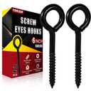 2 Pieces 6 Inch Heavy Duty Screw Eye Hooks, 700 LBS Capaciy, Black Stainless Steel Eyelet Screw Eye Bolts, Hammock Hooks for Wood Securing Cables Wire, Indoor & Outdoor Use