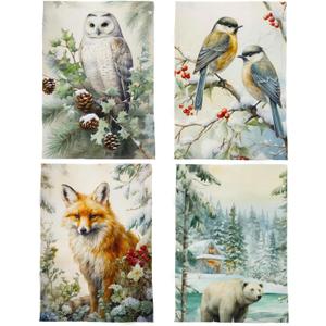 Rustic Winter Kitchen Towels Set - Farmhouse Winter Decorative Hand Towel for Bathroom, Forest Animals Dish Towels Tea Towel for Kitchen, 16x24 Inches Set of 4