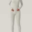 QINSEN Womens Sexy Square Neck Long Sleeve Full Length Leggings Bodycon Stretch Jumpsuit (White, Large)