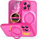 CANSHN 360 Spin Magnetic Stand for iPhone 16 Pro Case with Camera Control [Full Camera Protection] [Compatible with Magsafe] Translucent Matte Shockproof Protective Phone Cover 6.3" - Hot Pink