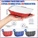 Gejoy 120 Pcs Western Party Plates 1 lb Cowboy Plates Bulk Bandana Paper Food Trays for Rodeo Cholo Party 250th Anniversary Decorations(Red Blue Black)