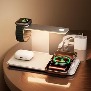 GUSGU 3 in 1 Charging Station for MagSafe Wireless Charger with Three-Level Night Light, 15W Max Fast Charging for iPhone 17/16/15/14/13/, Apple Watch Series 2-11/SE 3/ Ultra 3, AirPods Pro 3-Gray