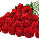 20 Pcs Fake Red Roses Artificial Silk Flowers with Long Stems for Valentines Decor Wedding Home Party Table Centerpieces Bridal Bouquet DIY Floral Arrangment