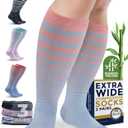 Pembrook 3 Pairs Plus Size Compression Socks for Women - Bamboo Viscose Wide Calf Socks for Women, Pastel Stripes (4X-Large)