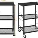 ETELI 3 Tier Side Table with Wheels Black Rolling End Side Table Small with Storage Shelves Industrial Night Stand for Small Space Living Room Bedroom Kitchen Office