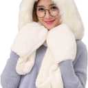 Winter Warm Women Hoodie Hat/Scarf/Gloves Set Soft Plush Thick Warm Hat (White)