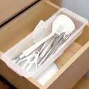 2 Pack Deep Drawer Organizer Bins, Adjustable Sliding Drawer Organizer Bin Expandable Tray for Kitchen Utensils, BBQ Tools, Towels, Durable Plastic Sliding for Easy Storage (12.4" to 18)