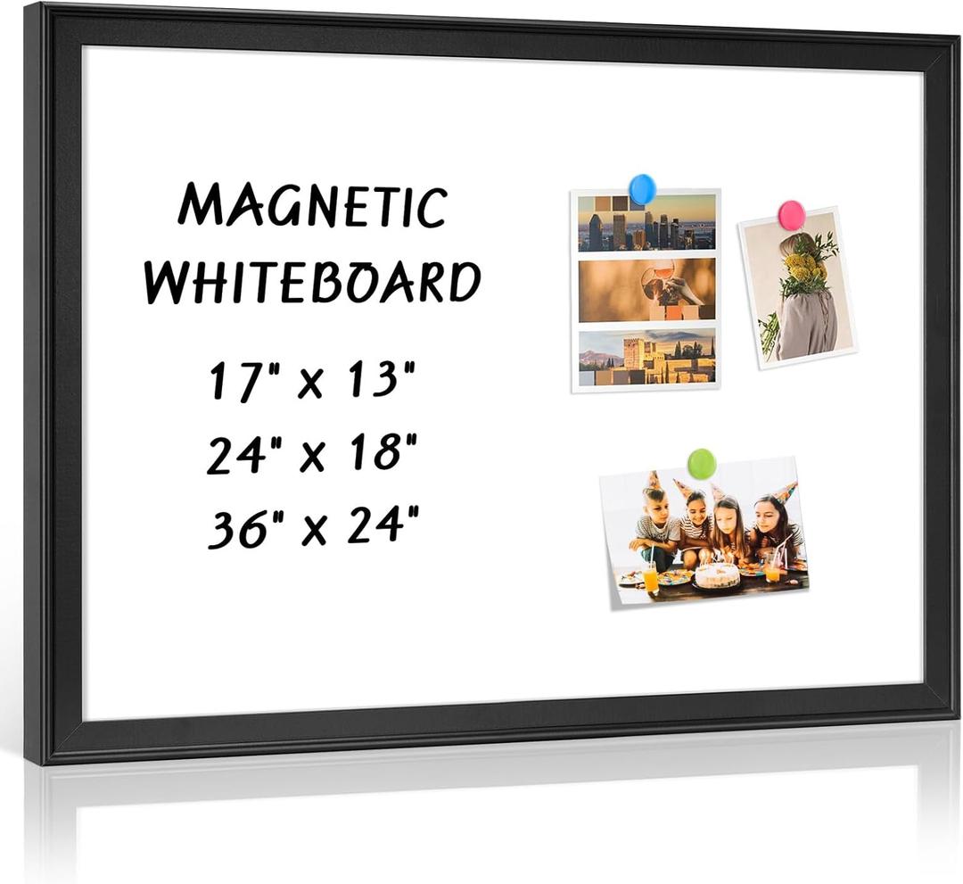Magnetic White Board for Wall, 36" x 24", Decorative Wooden Frame, Black