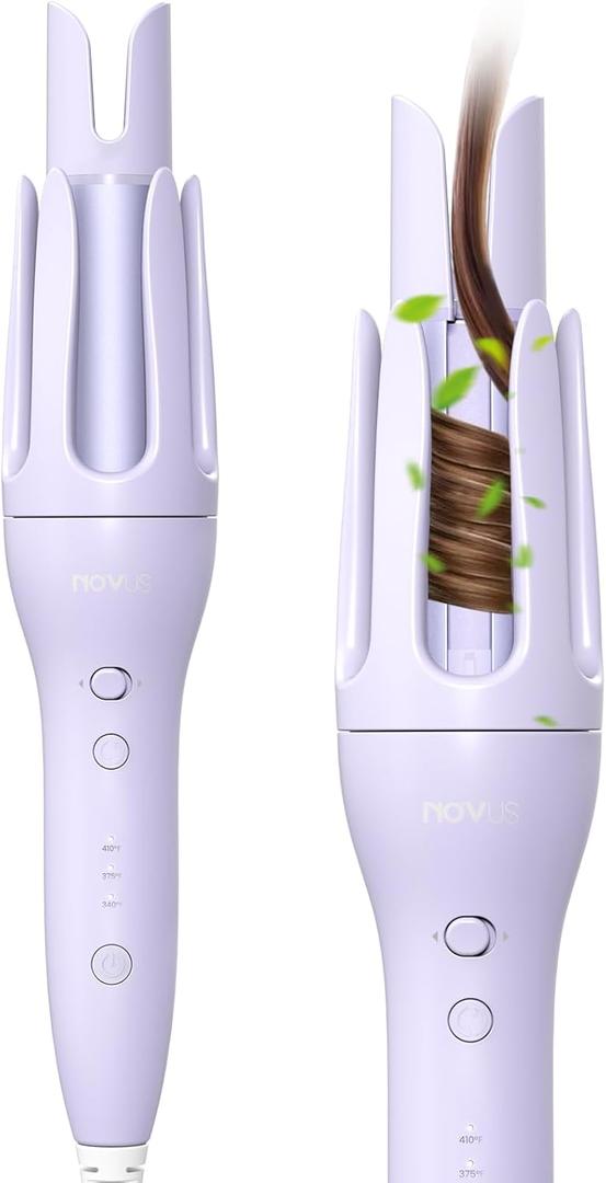 NOVUS 1.25 Inch Rotating Curling Iron for Effortless Waves and Beach Curls, Auto Hair Curler with 60M Ions Anti-Scald, Fast Heating for Hair Styling
