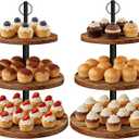 Cupcake Stand, 3 Tier Wood Cake Stands Rustic Cupcake Tower, Round Tiered Tray Stand for Dessert Table Display, Industrial Wooden Serving Stand Wedding, Graduation and Baby Shower