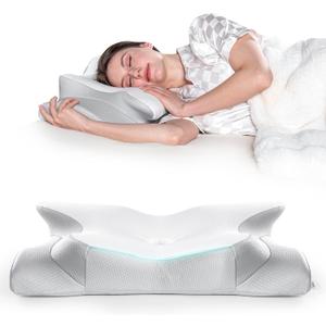 Ergonomic Cervical Neck Pillow for Pain Relief  Adjustable Contour Memory Foam | Shoulder & Neck Support Pillow | Side Back Stomach Sleepers | Cooling Odorless Breathable Pillowcase