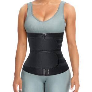 HOPLYNN Sweat Waist Trainer for Women Two Belts, Neoprene Workout Corset Waist Trainer Cincher Trimmer Shaper Zipper (Large, Black)