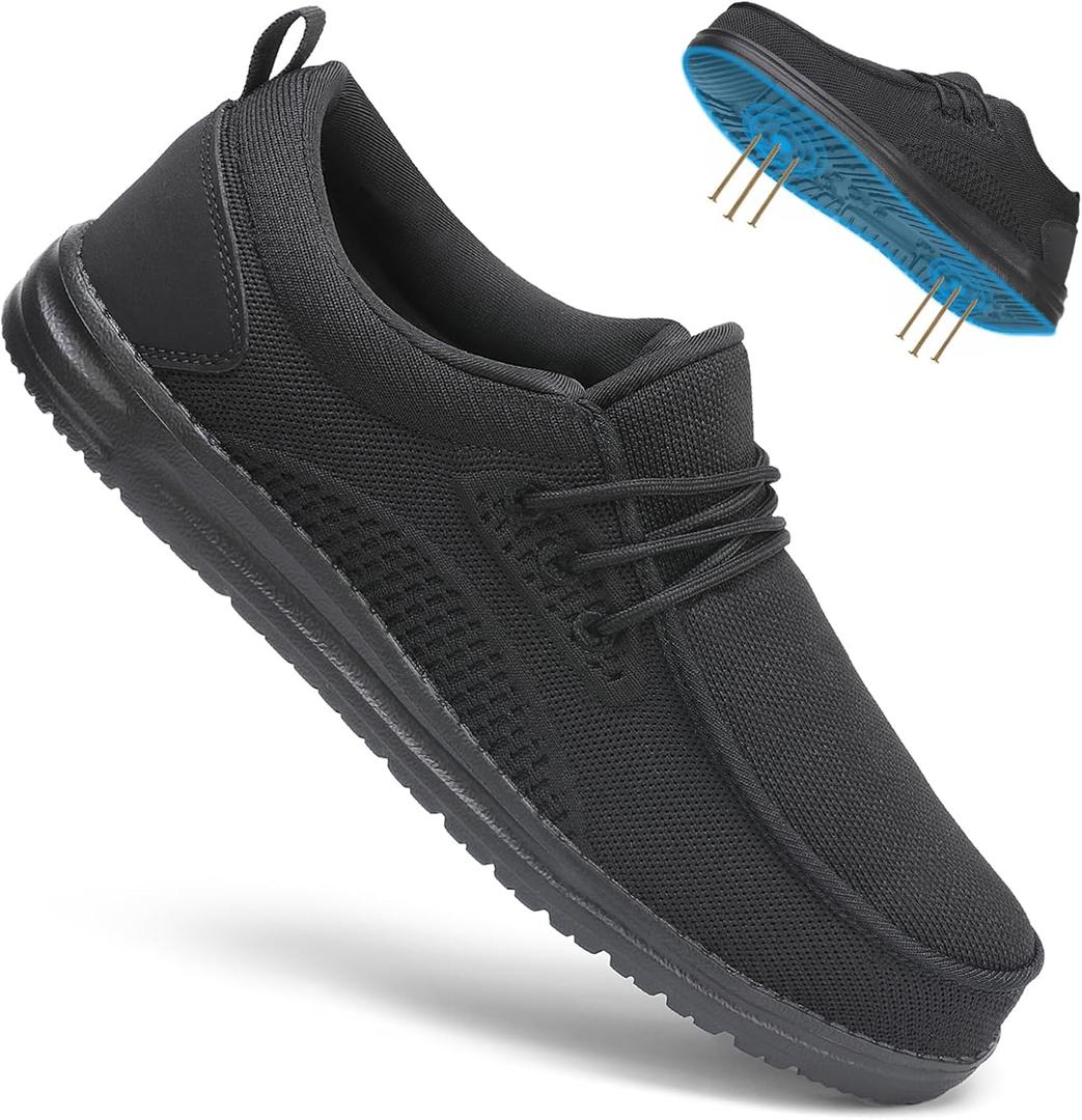VikoViren Steel Toe Shoes for Men Slip On Safety Work Shoes Non Slip Puncture Proof Indestructible Lightweight Steel Toe Loafers Comfortable Construction Sneakers, M12