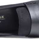 FEVERSOLE Women's Fashion Dress Comfort Low Heel Office Penny Loafer Flats (7.5, Plain Welt Faux Suede Black Vegan Leather)